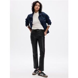 GAP High Rise Vegan Leather Vintage Slim Pants Black Size‎ 6 S Short Petite 358